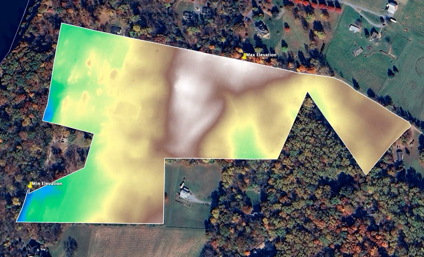 Elevation shader map showing the property’s highest and lowest points