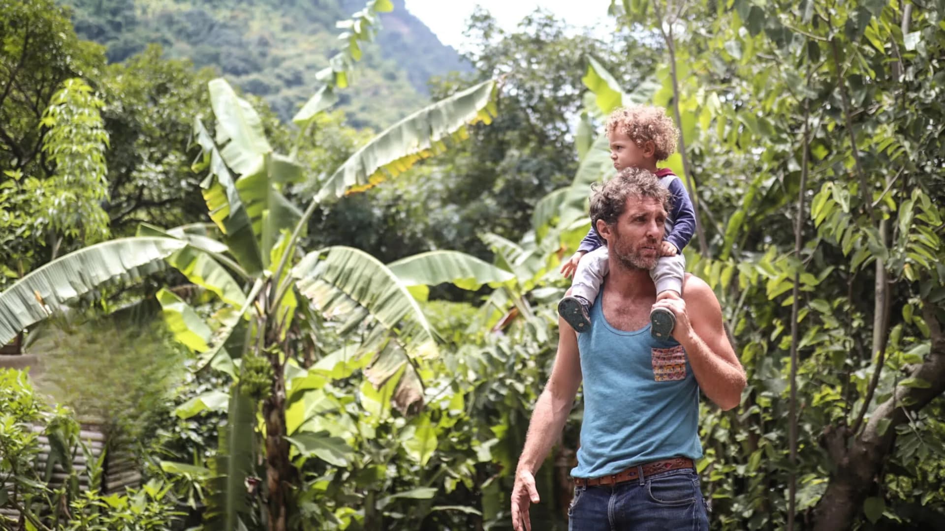Neal walking the cultivated hillside above Lake Atitlán, Guatemala